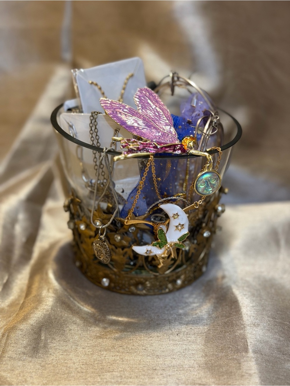 Mystery Jewelry Jar celestial/ fairy/ gold and silver tones